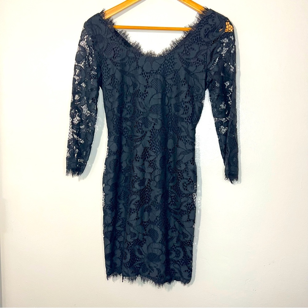 DVF Zarita Lace Little Black Dress LBD 2010s Y2K Fairy Goth Sz 0 - Picture 2 of 12